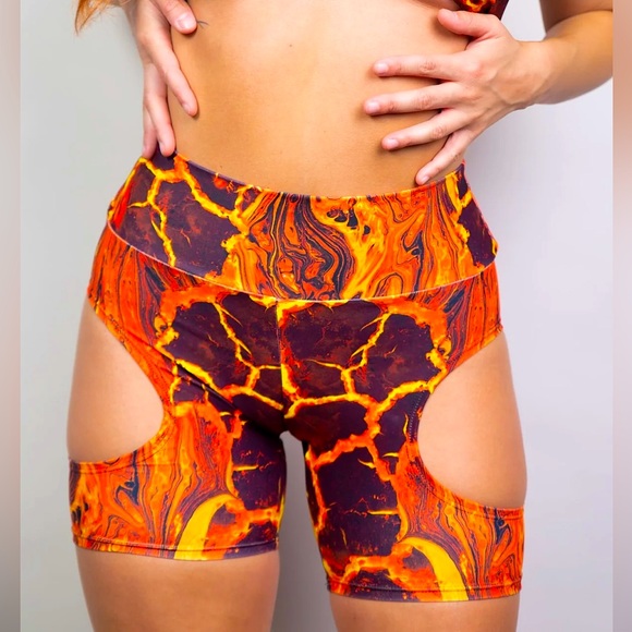 Volcano Biker Rave/ Festival Shorts w/Cut Out - Picture 1 of 7